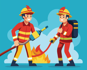 Brave Firefighters in Action. Teamwork and Courage During a Fiery Rescue