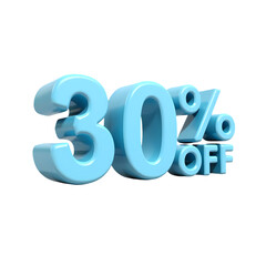 A light blue thirty percent off sign isolated on white background