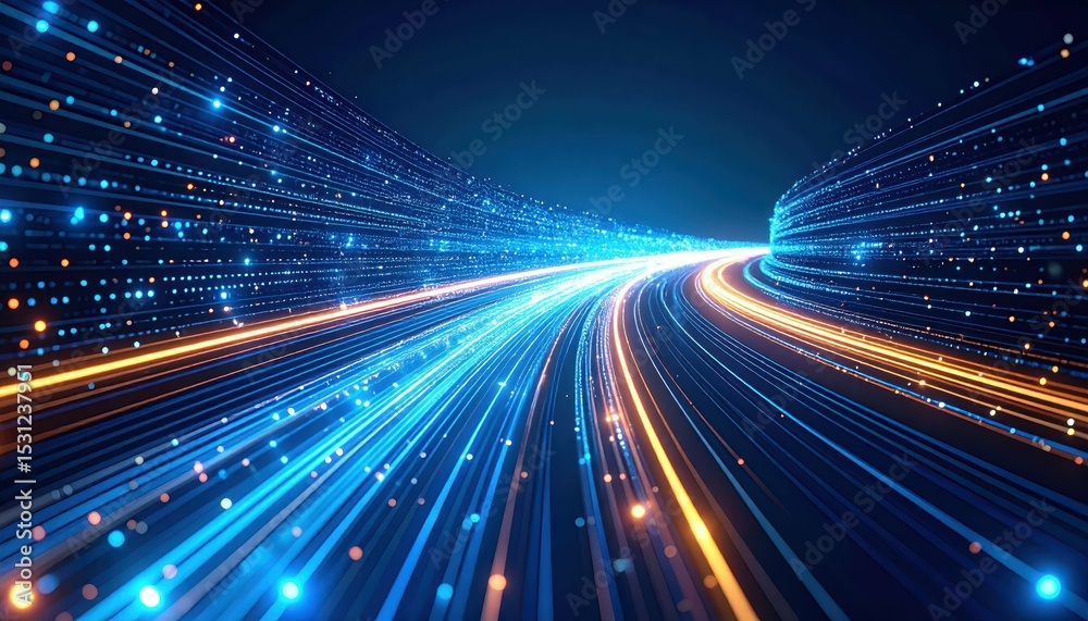 Poster abstract digital pathway of glowing data streams flowing through network