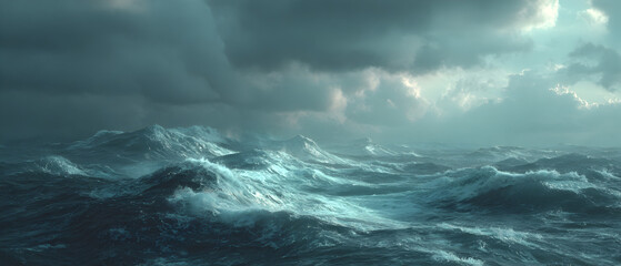 A boat is in the ocean with a storm in the background , stock photo