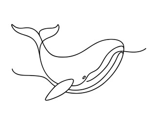 Obraz premium Single line drawing of a whale swimming in the ocean 