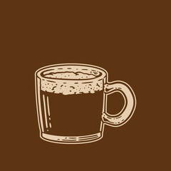 Hand drawn vintage coffee label illustration in retro style, perfect for cafe branding, packaging, or posters