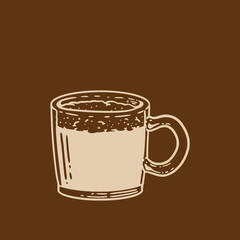 Hand drawn vintage coffee label illustration in retro style, perfect for cafe branding, packaging, or posters