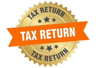 tax return. tax return round orange and gold label isolated on transparent background