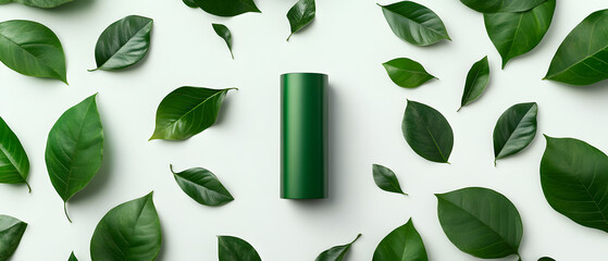 A green bottle is placed in the middle of a bunch of green leaves