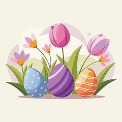 Vibrant Easter Eggs & Spring Flowers Clipart for Festive Holiday Designs