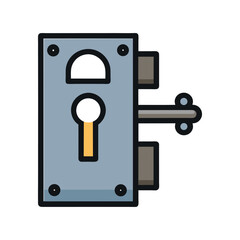 Door lock with key vector icon illustration home safety and security concept