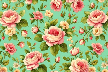 Elegant Pink and Peach Roses Floral Pattern Seamless Repeat Design