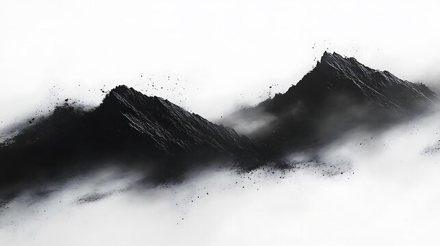 Abstract black mountain range in mist