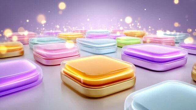 Colorful, glossy buttons with a magical glow effect and background.