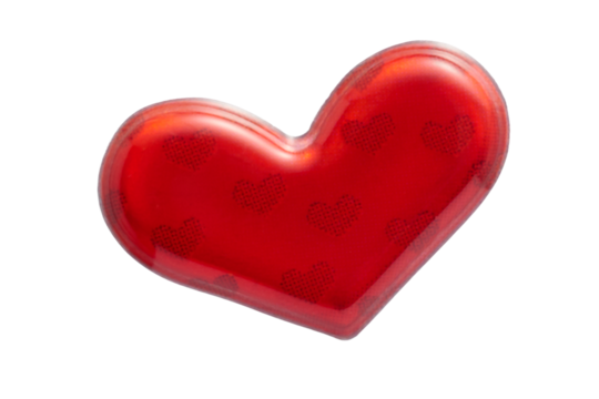 Glossy red heart with subtle heart pattern against a black background for romance