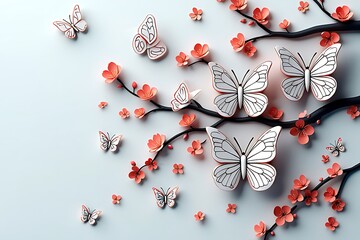 Elegant Paper Butterflies and Cherry Blossoms A Delicate Springtime Design