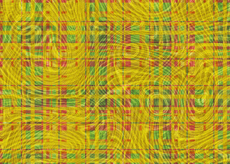 Abstract Yellow Plaid Pattern with Swirls