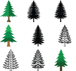 Obraz premium Collection of Evergreen Fir Tree Illustrations Various Styles and Colors for Design Projects