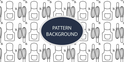 Black line kitchen doodles pattern background