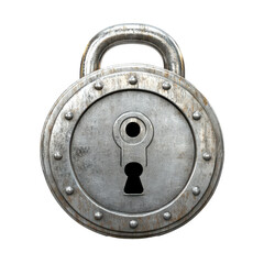 Rusty padlock secured tightly on a wooden background, showcasing its detailed texture and classic design
