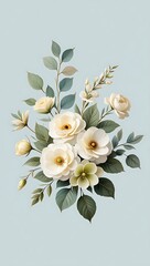 Elegant Watercolor Bouquet of Cream Roses and Greenery