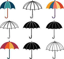 Umbrella Icons Collection of Colorful and Monochrome Umbrella Illustrations for Design Projects