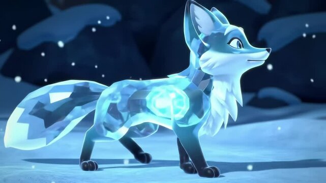 Ice fox in snowy winter landscape