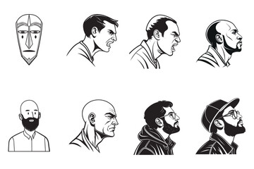 Fototapeta premium Collection of Male Portraits with Diverse Hairstyles and Beards