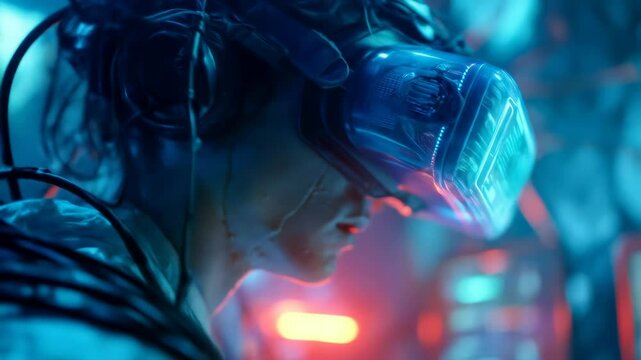 Immersive virtual reality experience futuristic headset technology person