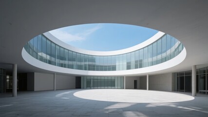 Fototapeta premium Modern Architectural Courtyard with Circular Skylight and Glass Facade