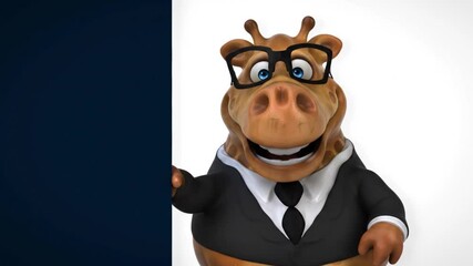 Giraffe in a suit peeking around a corner, whimsical and humorous concept suitable for business and corporate marketing materials.