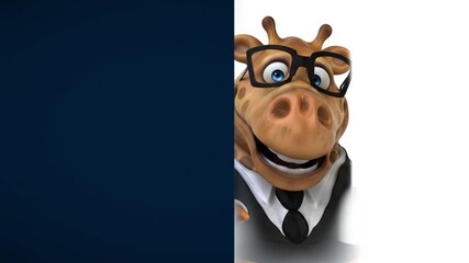 Giraffe in a suit peeking around a corner, whimsical and humorous concept suitable for business and corporate marketing materials.