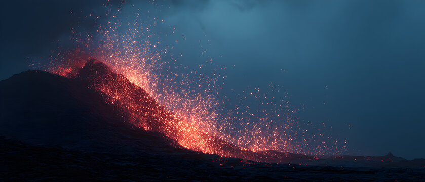 A mountain with a fire on it