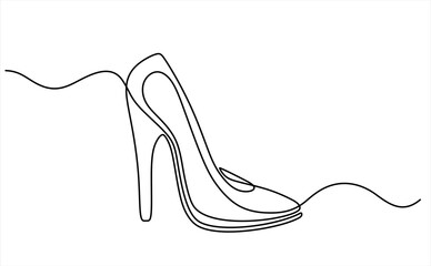 One line art drawing of high heel shoes in a minimalist and elegant continuous line. Hand drawn one line vector. Editable stroke