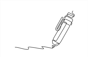 Pencil vector illustration with continuous one single line drawing isolated on white background. Hand drawn one line vector. Editable stroke	