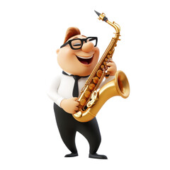 Naklejka premium Jazz musician plays saxophone with joy in a lively animated performance