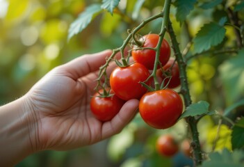 hand picking tomatoes