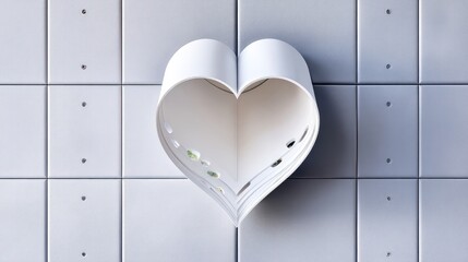 White Paper Heart Shape Cutout on Gray Tile Background