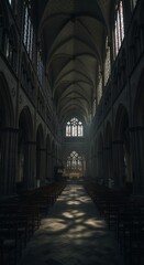 Obraz premium Awe-Inspiring Cathedral Interior Sunlight Streaming Through Gothic Architecture