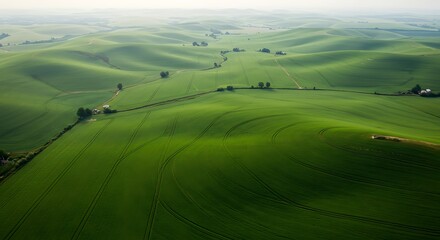 Expansive agricultural fields with gentle slopes.