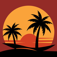 palm tree silhouette on sunset