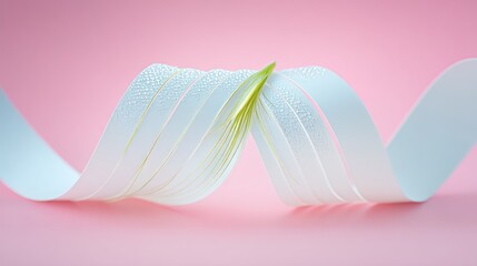 White Ribbon with Gold and Silver Glitter Spiraling on Pink Background