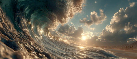 A wave is crashing into the ocean , stock photo