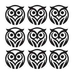 Tribal Owl Logo Icon Set – Black and White Abstract Animal Head Vector for Branding and Design

