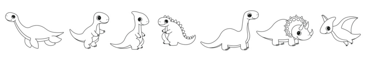 Set of coloring pages with dinosaurs. Vector illustration