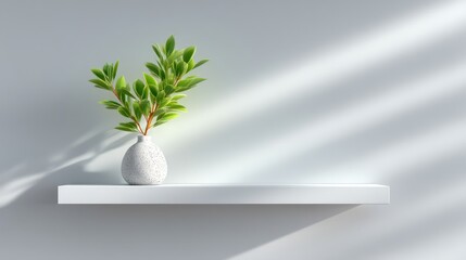 White Shelf with Green Plant in Vase Minimalist Home Decor