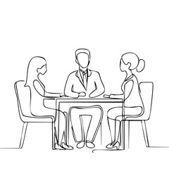 Minimalist one-line drawing of a team of coworkers gathered around