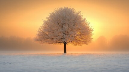 Winter sunrise, frosted tree