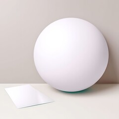 White Sphere and Paper Mockup on Neutral Background