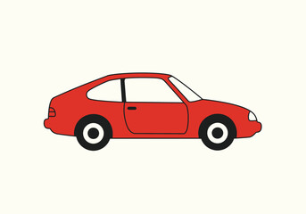 Red coupe car isolated on white background is a simple illustration of a vehicle for transportation