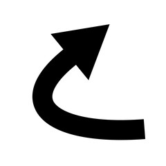Black curved arrow pointing up and left on white background, symbolizing return, undo, or backward navigation in UI and graphic design