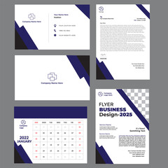 business card flyer design letterhead design calendar design vector illustration design with black blue white color stationery  design