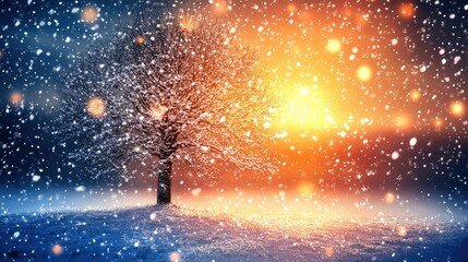Winter wonderland scene with a snow-laden tree
