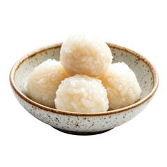 Delicate rice balls served in a small bowl, showcasing traditional culinary craftsmanship in a cozy dining setting